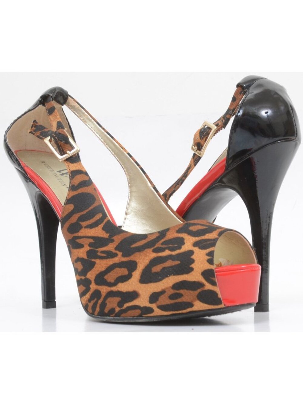 Worthington Womens 7.5 Leopard Print Red Slip-on Peep Toe Platform Stiletto Heel